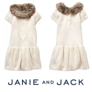 Janie and Jack Ivory Dress with Brown Faux Fur Collar